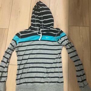 Nike Gray and Blue Striped Long Sleeve Hoodie